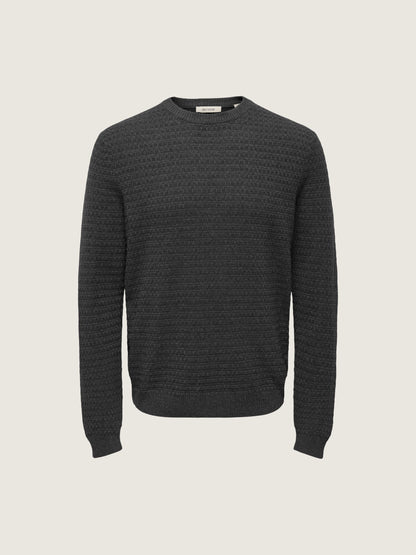ONLY & SONS - Loui Structure Knit Sweater - Dark Gray Melange