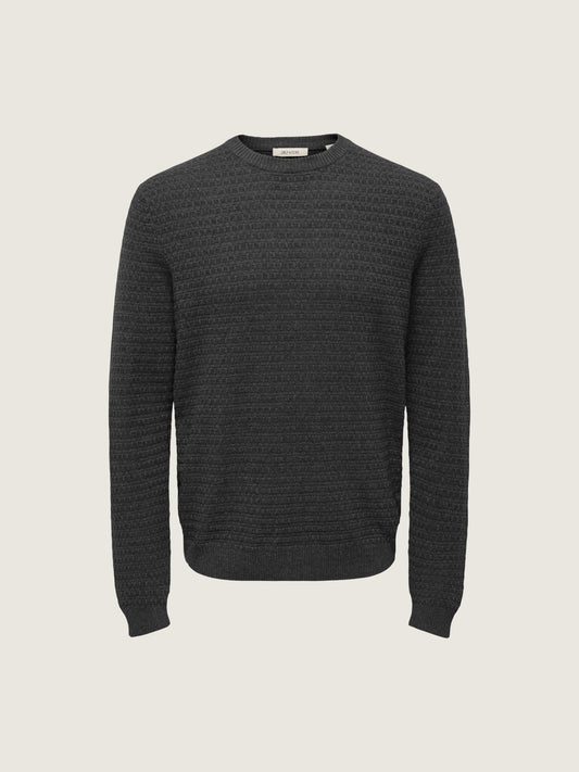 ONLY & SONS - Loui Structure Knit Sweater - Dark Gray Melange