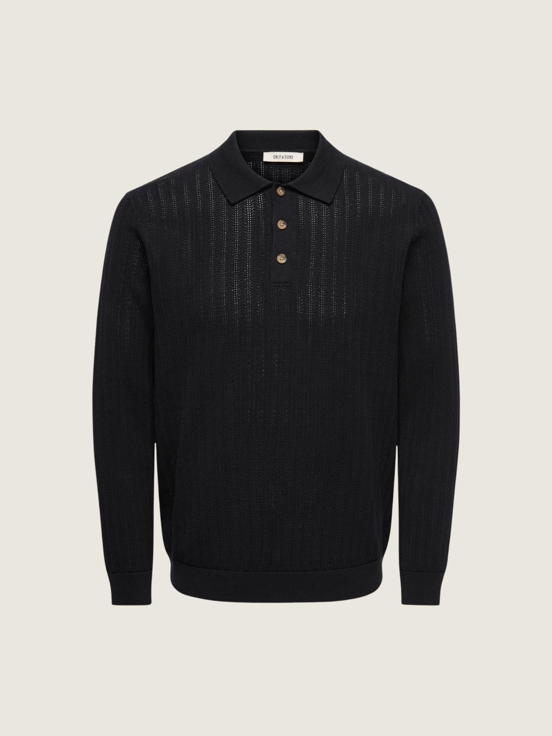 ONLY & SONS - Moon Longsleeve Knit Polo - Black