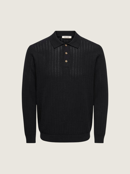 ONLY & SONS - Moon Longsleeve Knit Polo - Black
