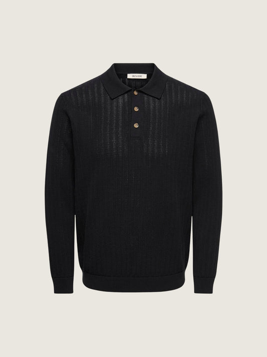 ONLY & SONS - Moon Longsleeve Knit Polo - Black