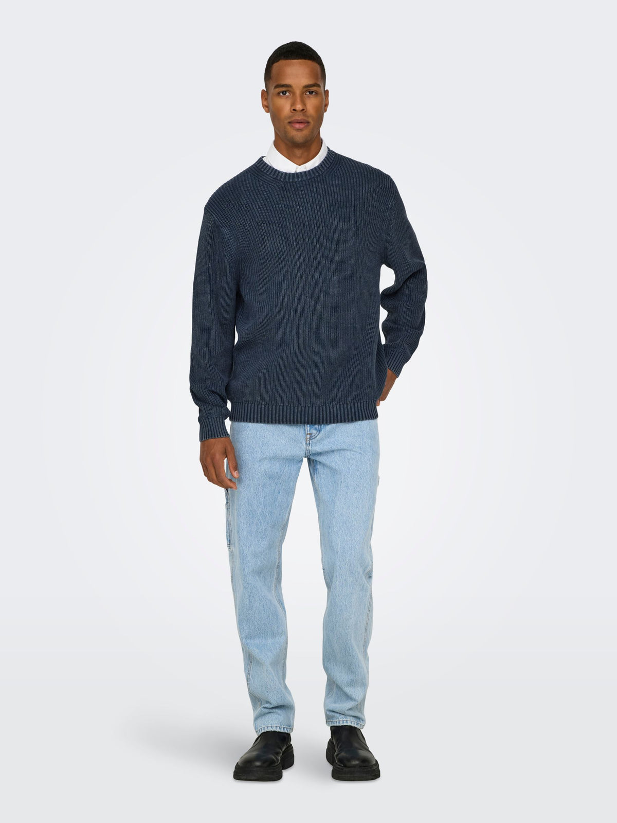 ONLY & SONS - Rosu Washed Crewneck Sweater - Navy Blazer