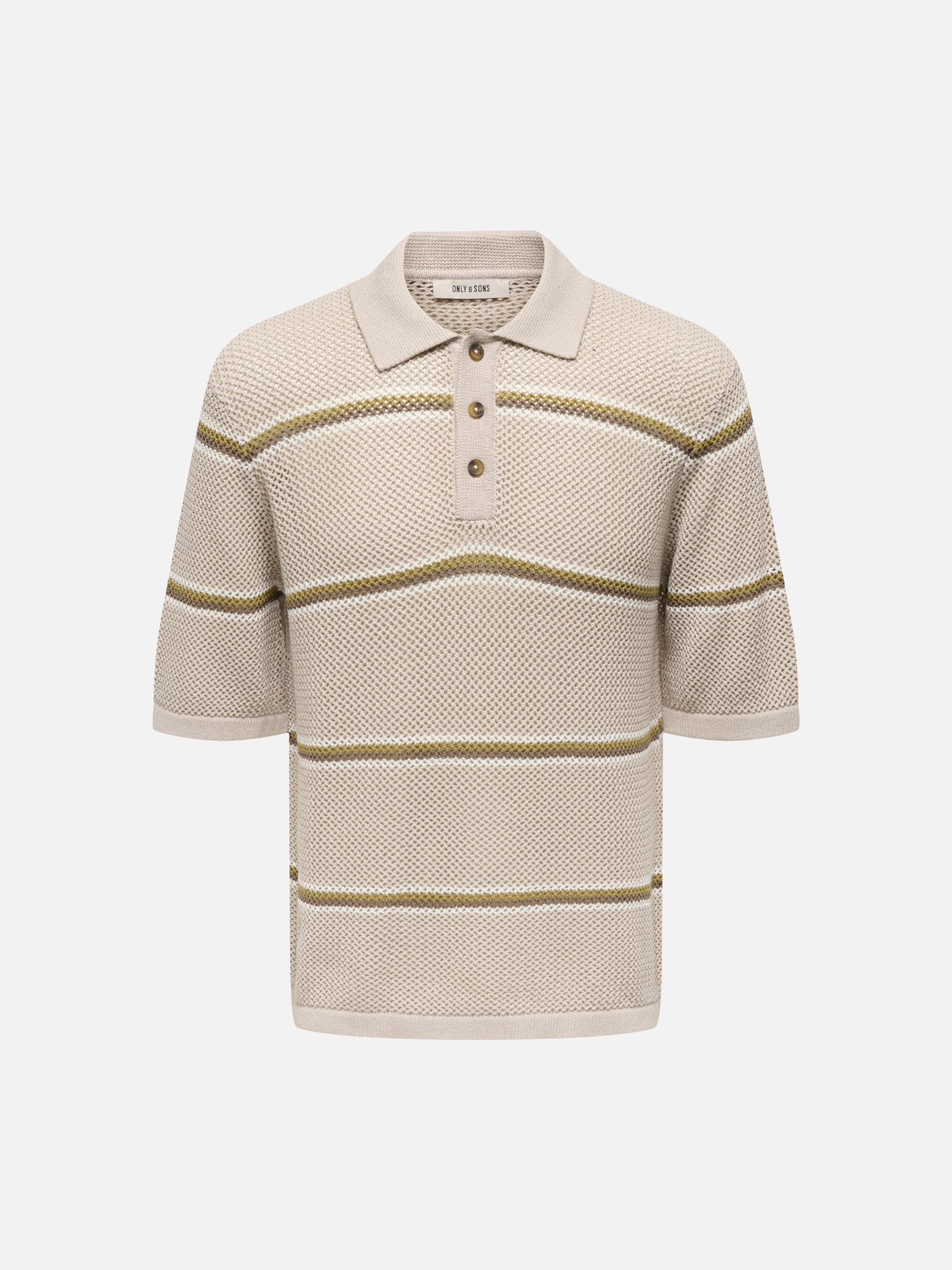 ONLY & SONS - Sejr Stripe Knit Polo - Silver Lining