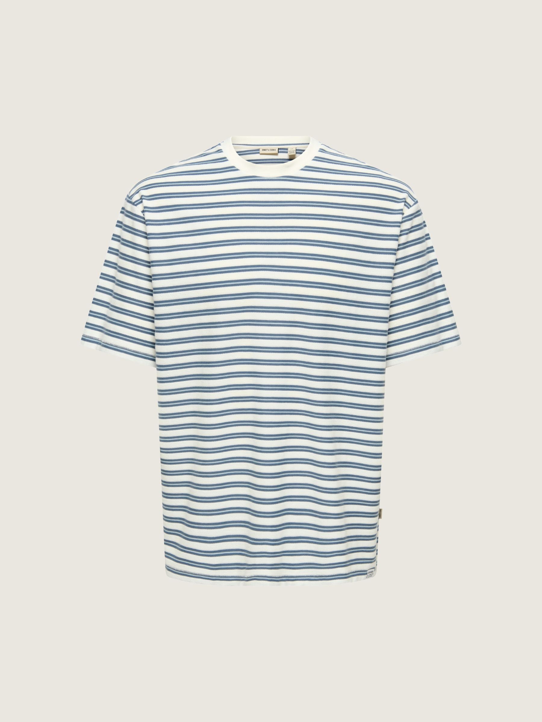 ONLY & SONS - Walker Relaxed Striped T-Shirt - Cloud Dancer / Vintage Indigo