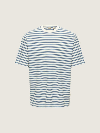 ONLY & SONS - Walker Relaxed Striped T-Shirt - Cloud Dancer / Vintage Indigo