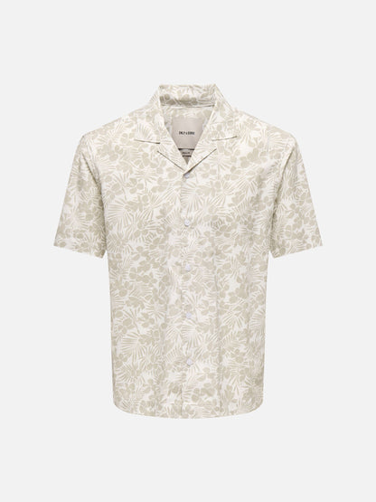 ONLY & SONS - White Resort Shortsleeve Shirt - Silver Lining