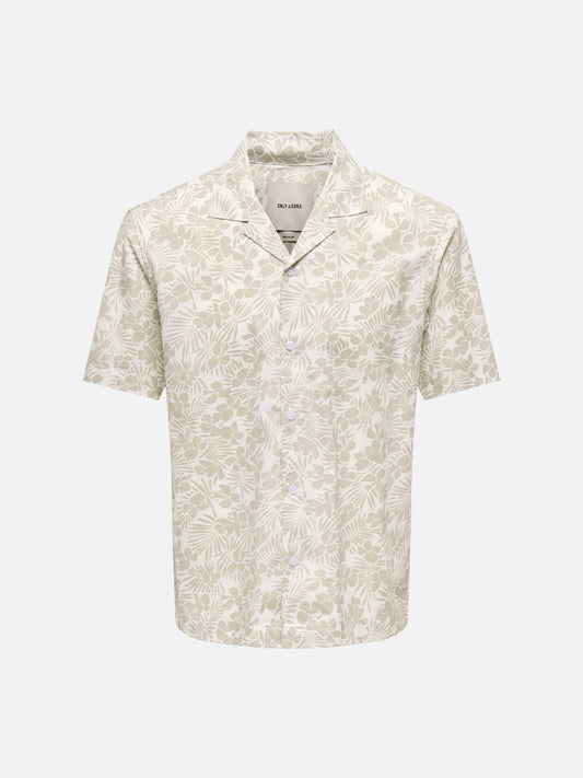 ONLY & SONS - White Resort Shortsleeve Shirt - Silver Lining
