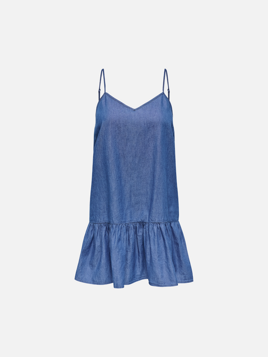 ONLY-Nova Azure Peplum Dress-Medium Blue Denim