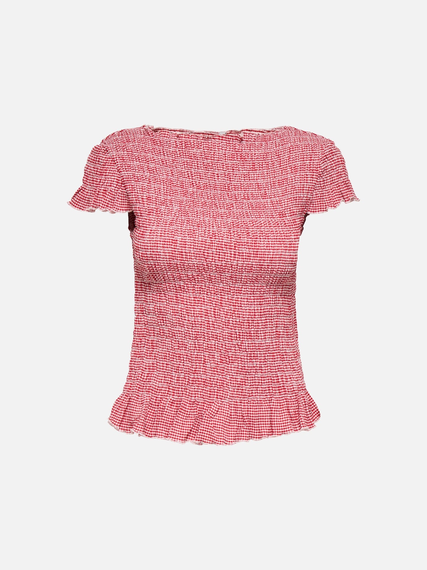 ONLY - Celle Smock Boatneck Top - Barbados Cherry / Cloud Dancer