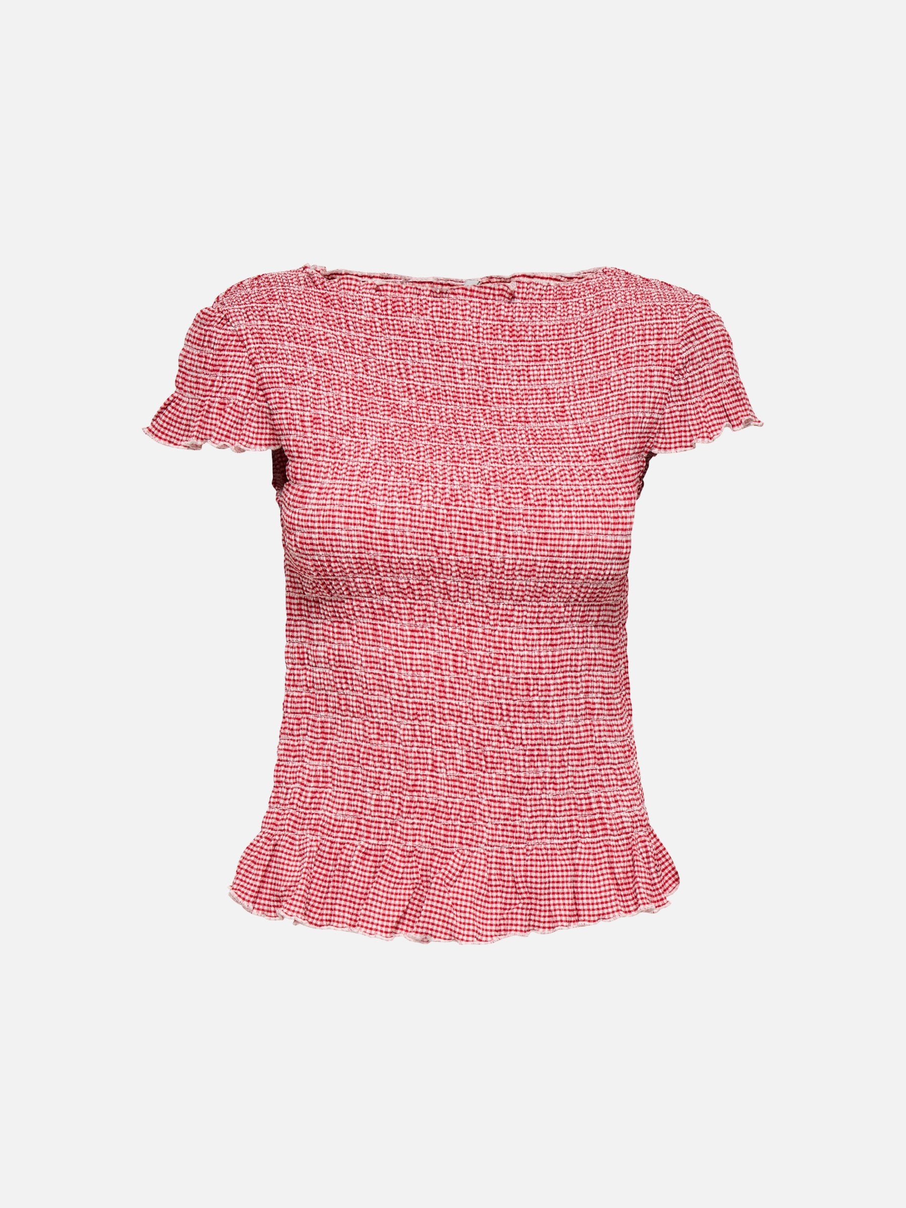 ONLY - Celle Smock Boatneck Top - Barbados Cherry / Cloud Dancer