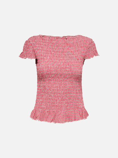 ONLY - Celle Smock Boatneck Top - Barbados Cherry / Cloud Dancer