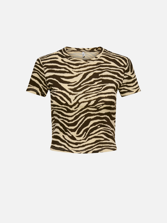 ONLY - Elina Short Sleeve Top - Sandshell Zebra
