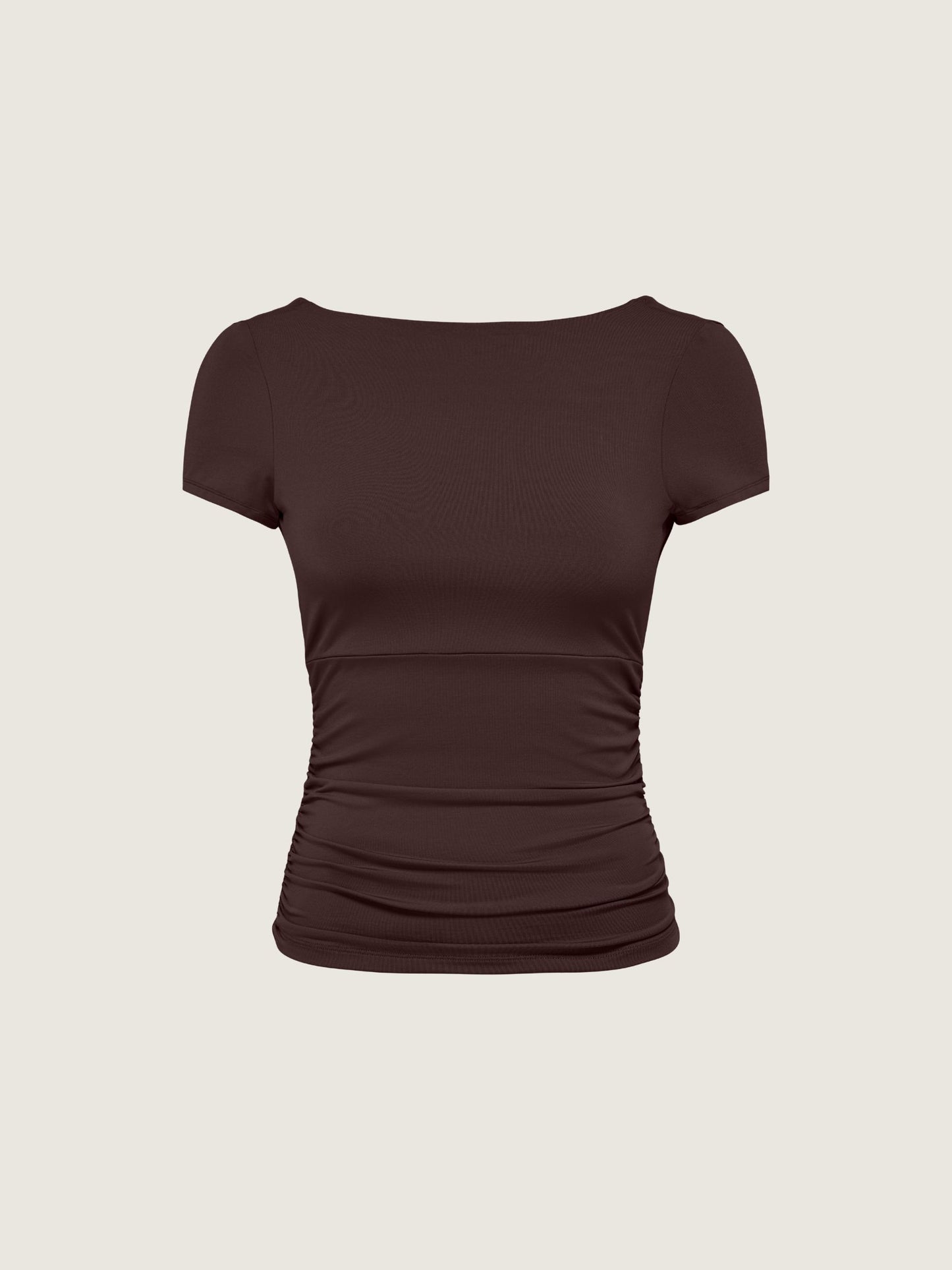ONLY - Evelyn Shortsleeve Boatneck Top - Coffee Bean