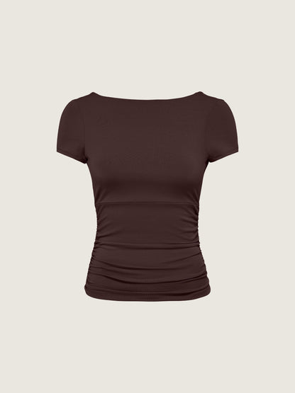 ONLY - Evelyn Shortsleeve Boatneck Top - Coffee Bean
