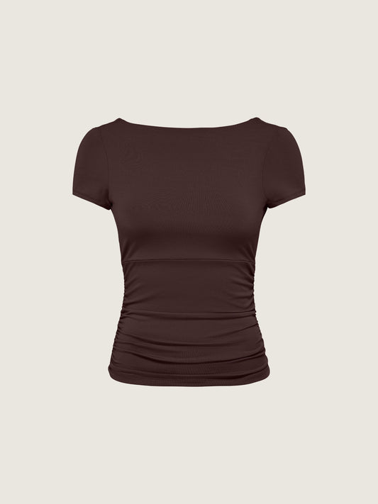 ONLY - Evelyn Shortsleeve Boatneck Top - Coffee Bean
