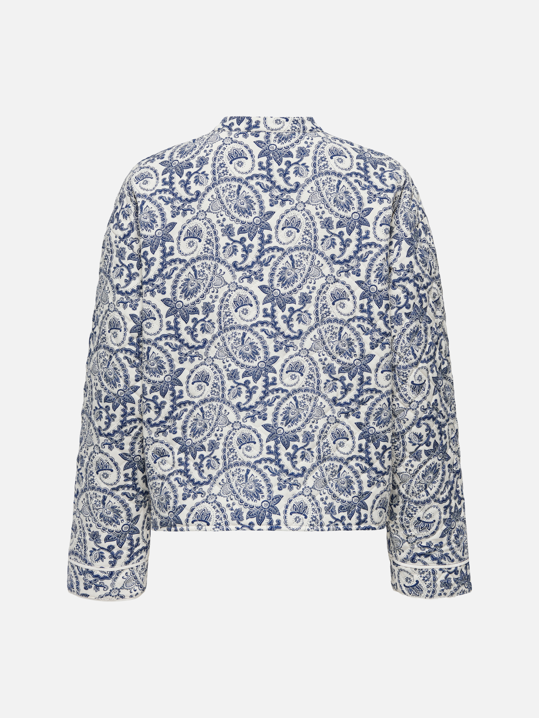 ONLY-Hallie Quilted Print Jacket-Cloud Dancer / Blue Tile Print