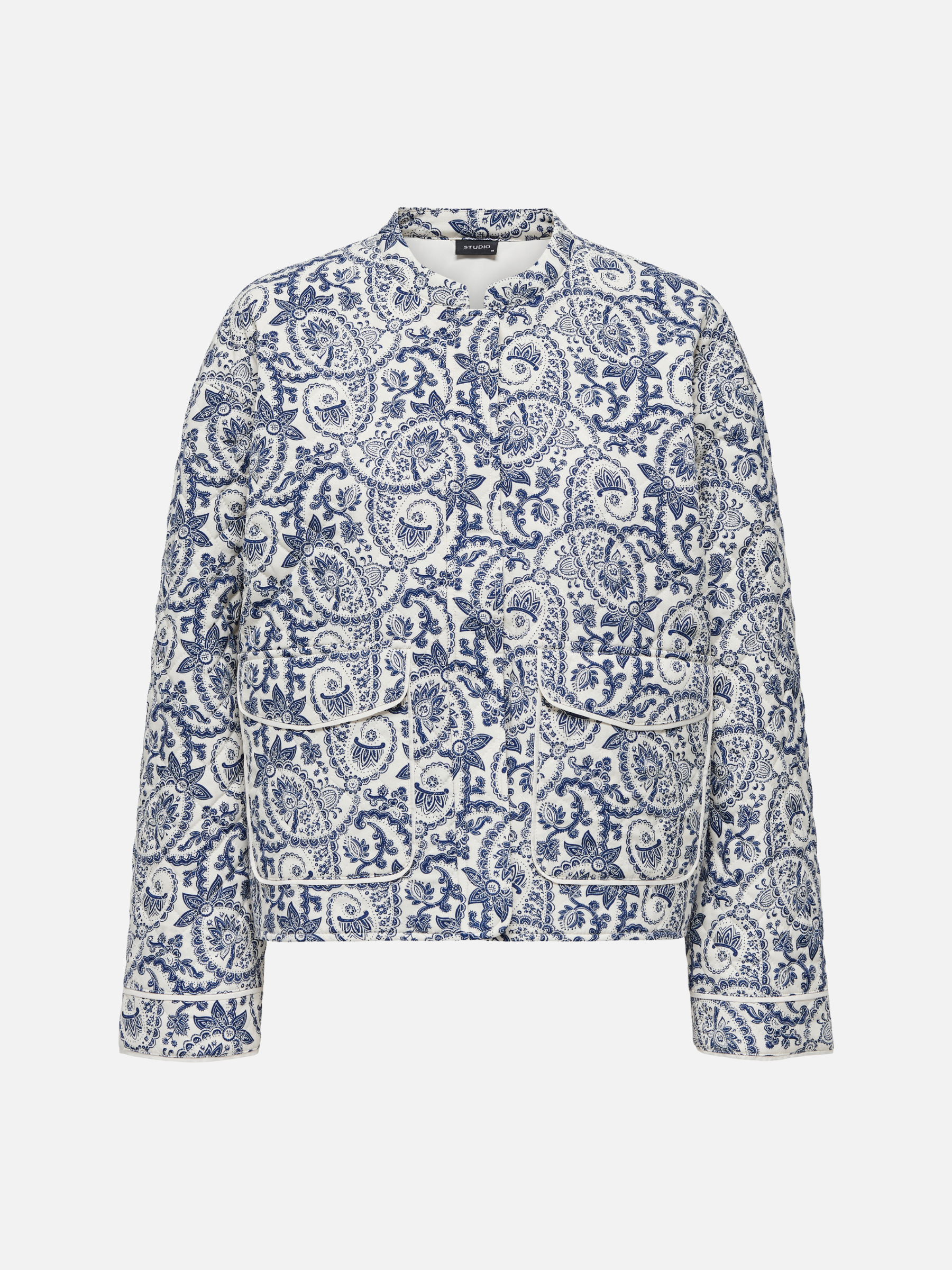 ONLY-Hallie Quilted Print Jacket-Cloud Dancer / Blue Tile Print