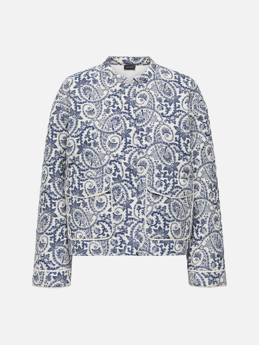 ONLY-Hallie Quilted Print Jacket-Cloud Dancer / Blue Tile Print