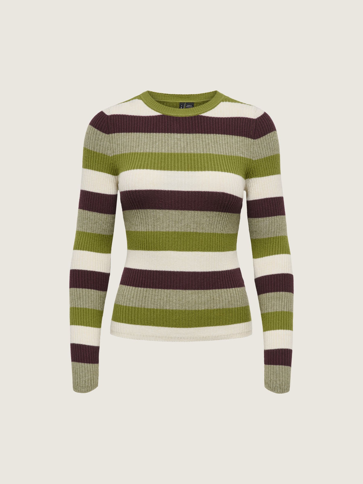 ONLY - Ibi Striped Pullover Sweater - Coffee Bean / Hummus