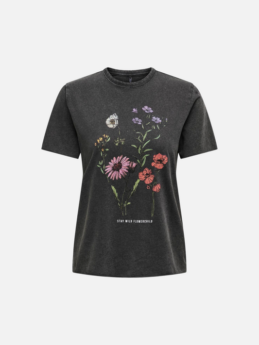 ONLY-Lucy Graphic Tee-Black / Flower Child