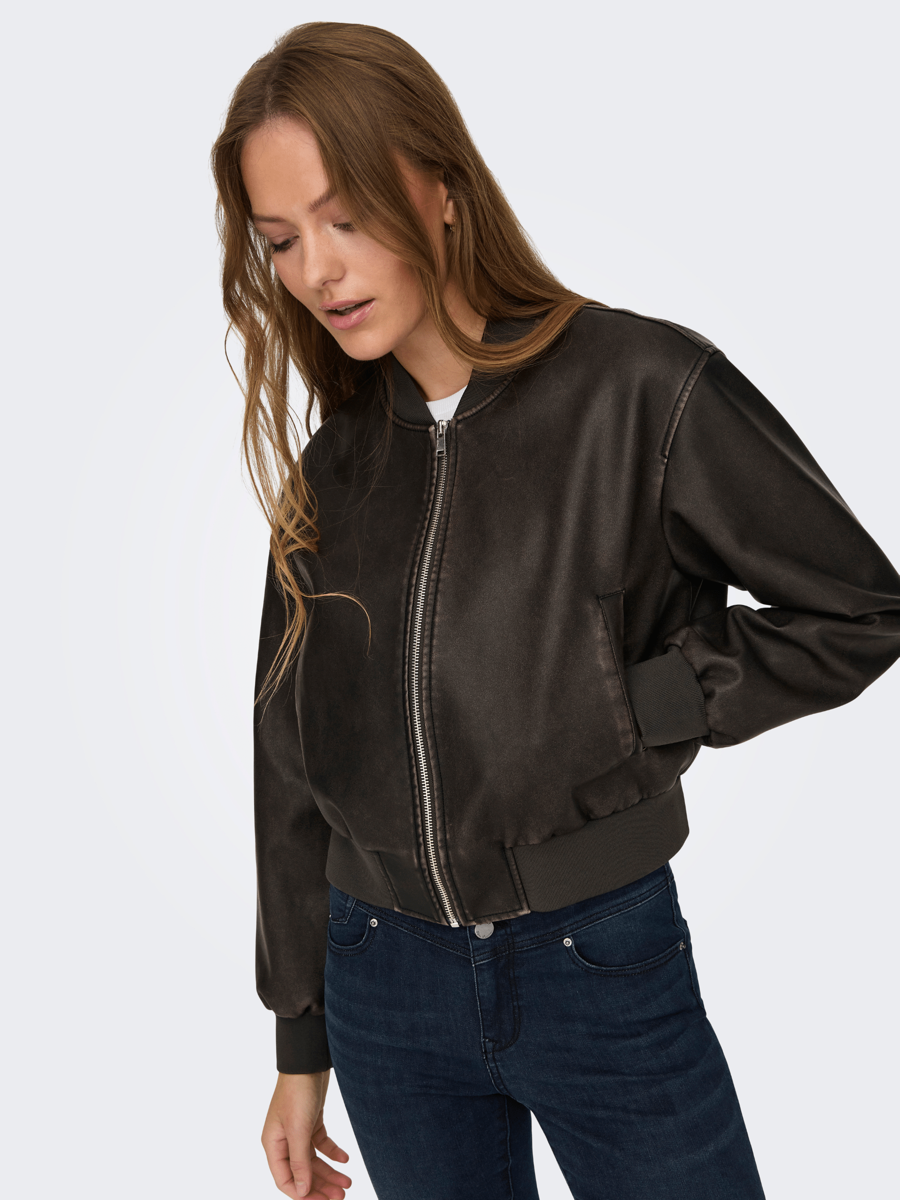 ONLY OUTERWEAR Jane Faux Leather Bomber Jacket