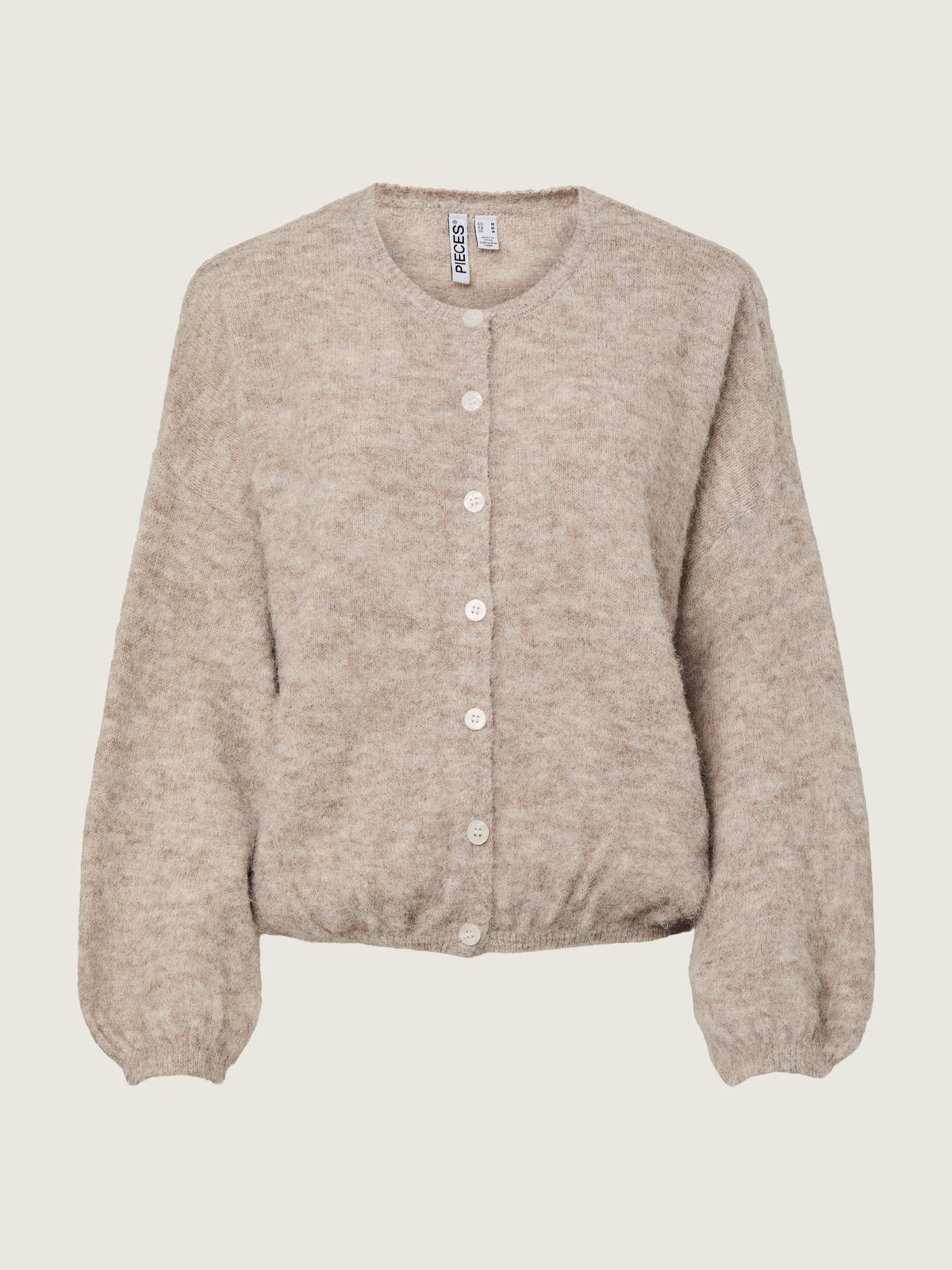 PIECES - Allie Crewneck Cardigan - Greige Melange