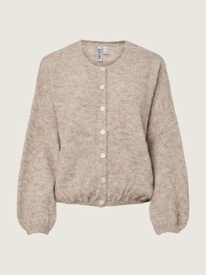 PIECES - Allie Crewneck Cardigan - Greige Melange