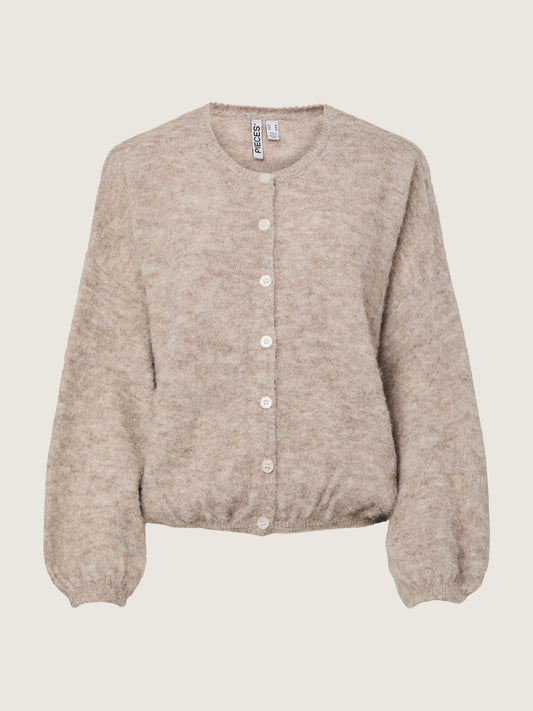 PIECES - Allie Crewneck Cardigan - Greige Melange