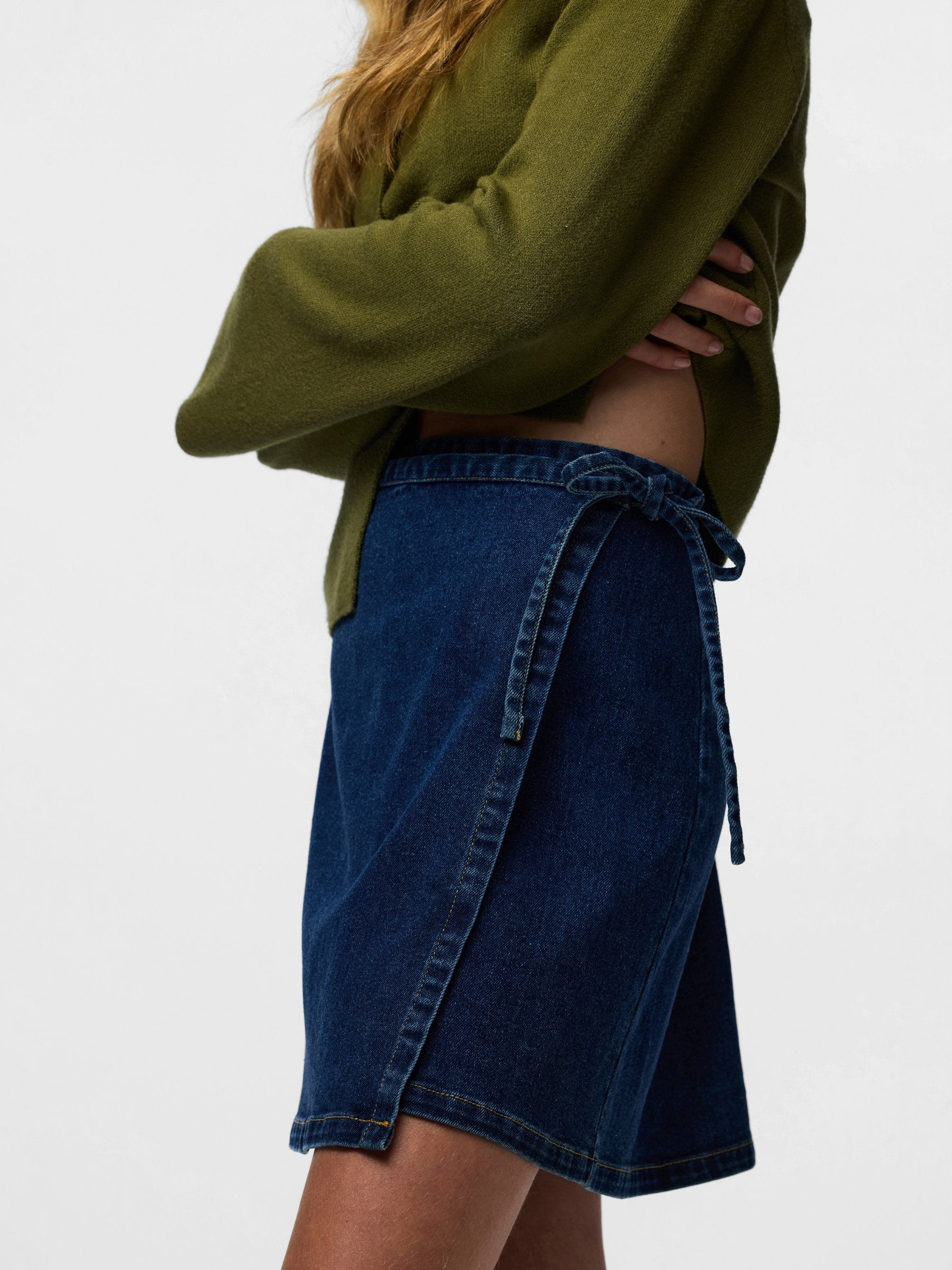 PIECES - Flora Denim Wrap Mini Skirt - 