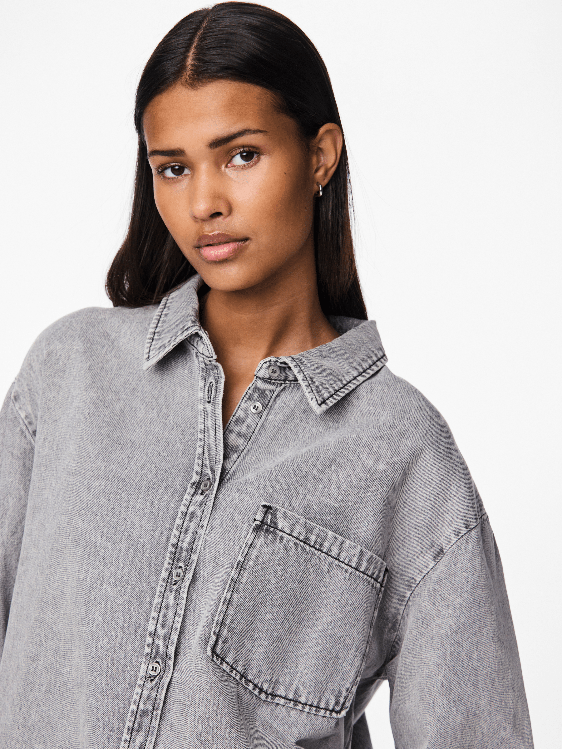 PIECES-Maisie Denim Shirt-Light Blue