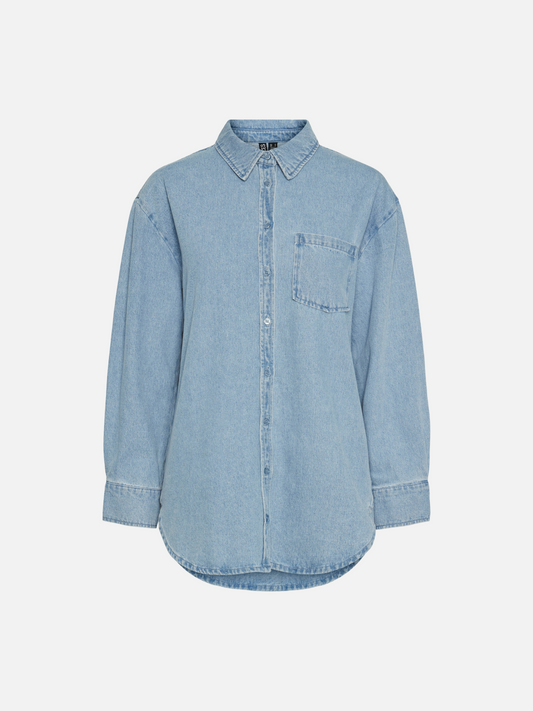 PIECES-Maisie Denim Shirt-Light Blue