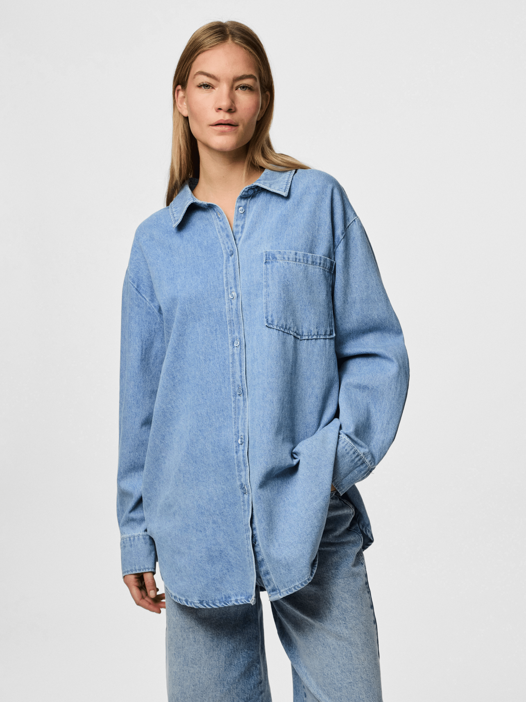 PIECES-Maisie Denim Shirt-Light Blue