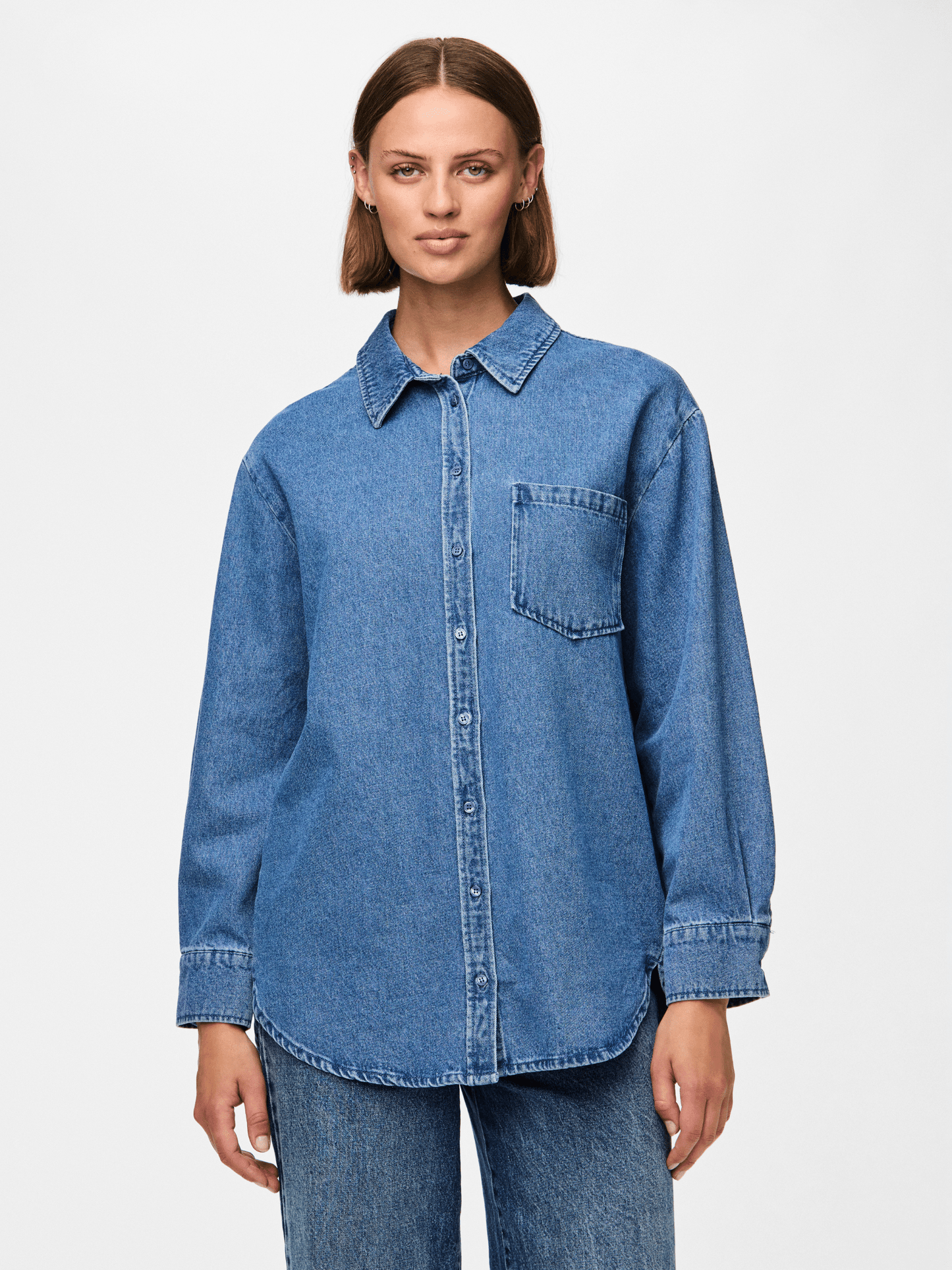 PIECES-Maisie Denim Shirt-Light Blue