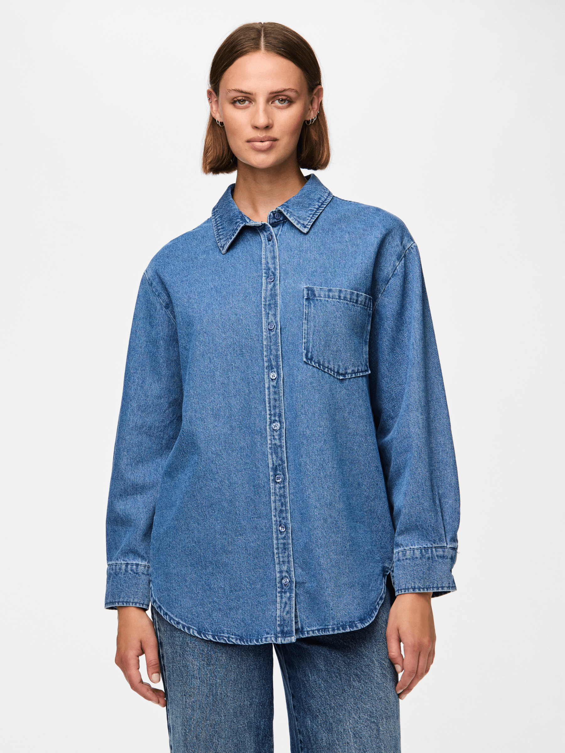 PIECES-Maisie Denim Shirt-Light Blue