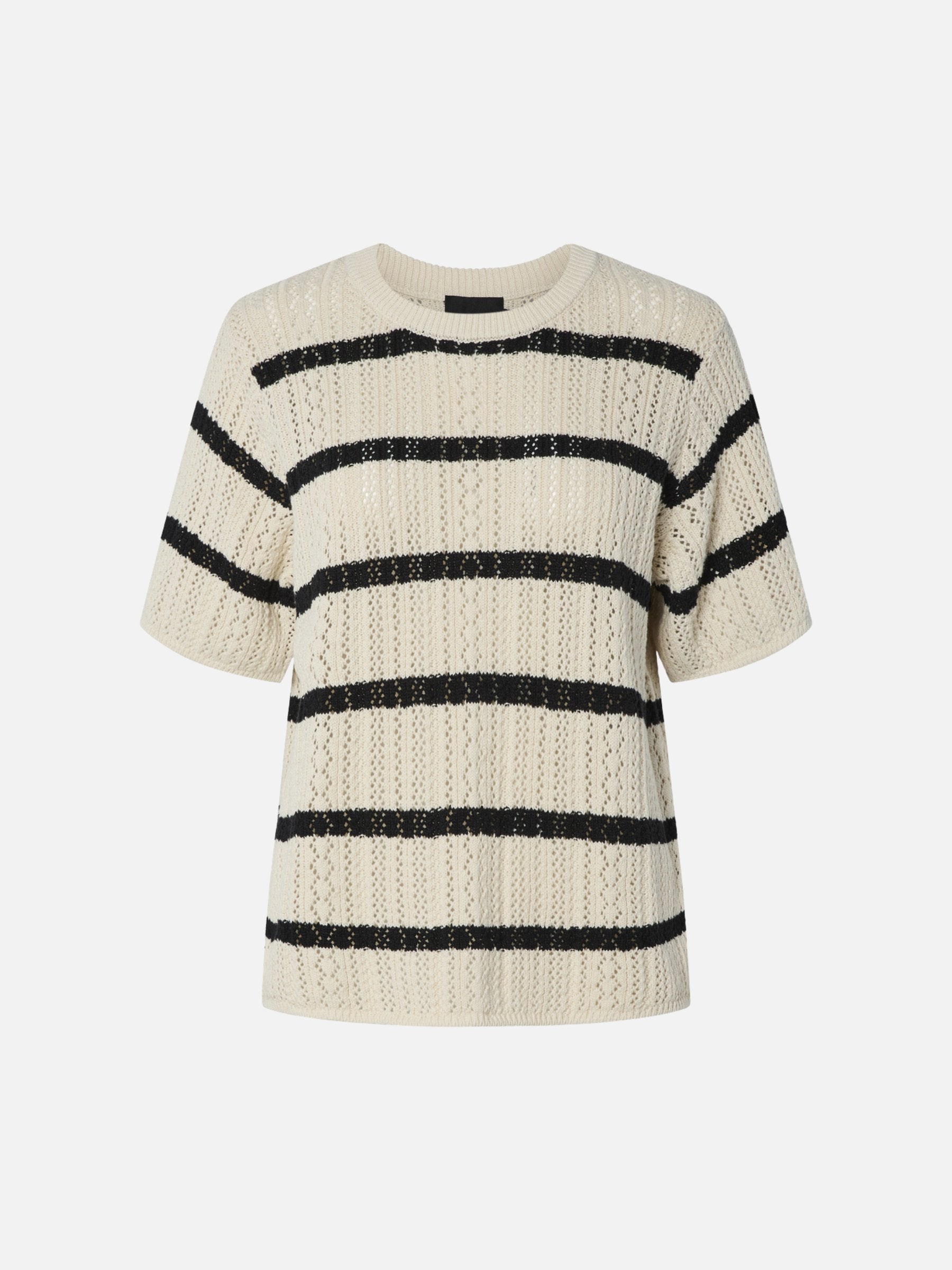 PIECES - Nuka Shortsleeve Crewneck Sweater - Birch / Black Stripe
