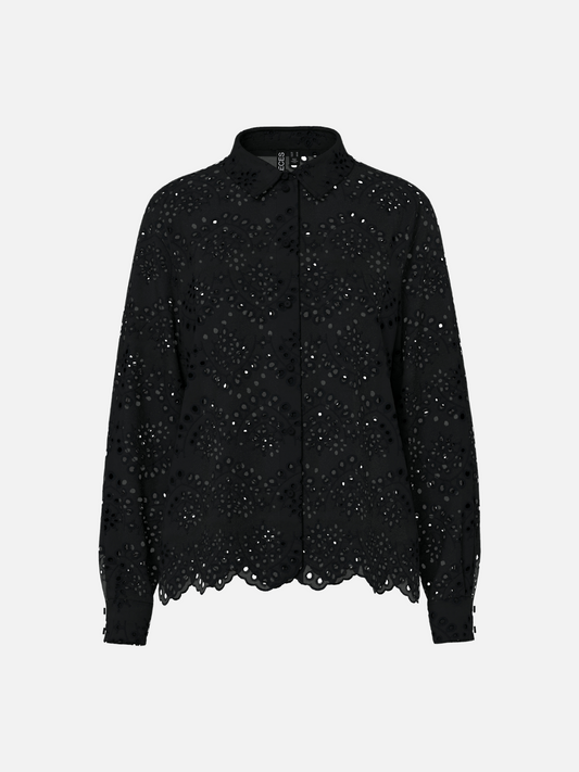 PIECES-Vilde Eyelet Shirt-Black