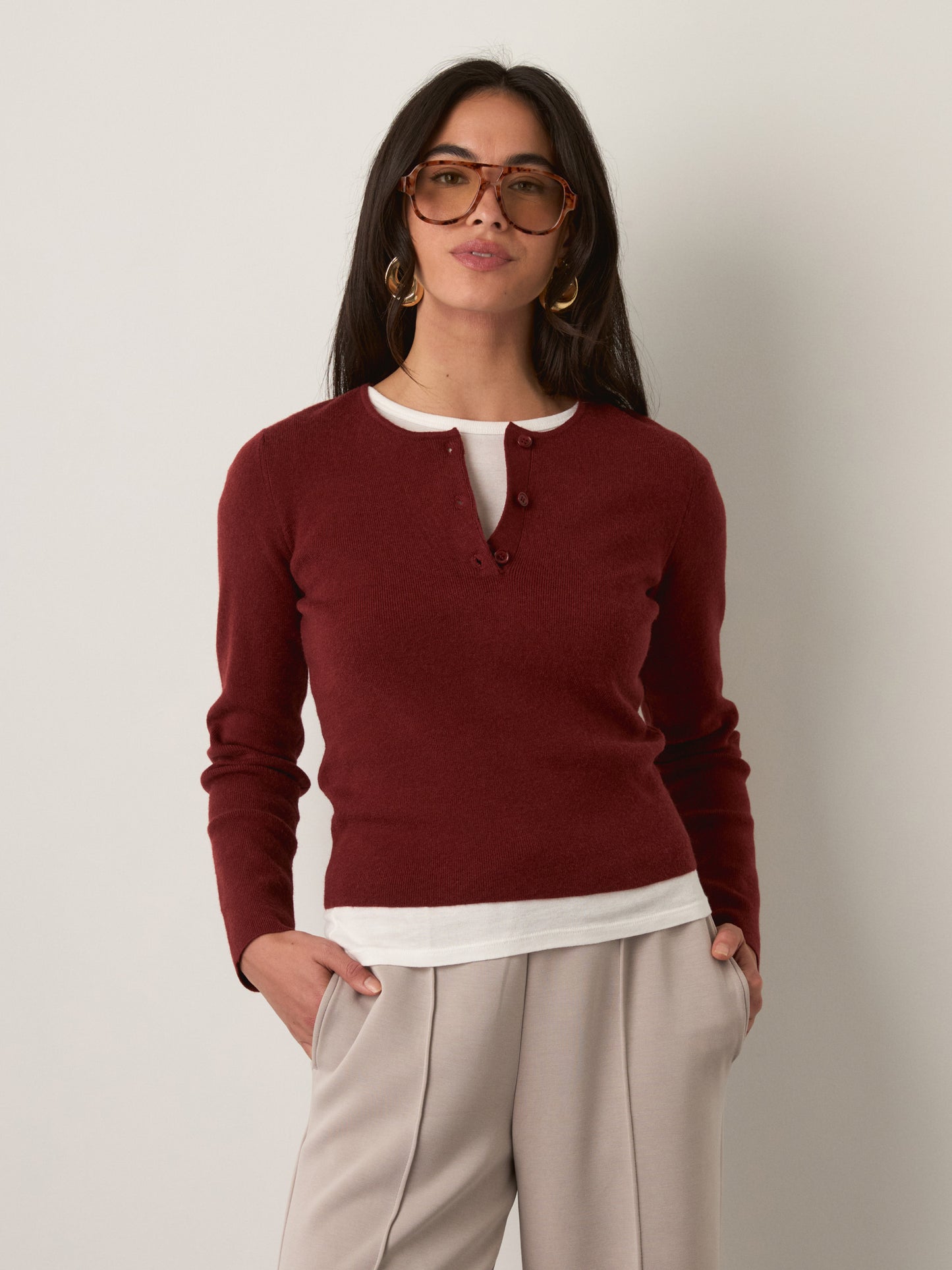 PROPAGANDA - Haven Henley Pullover - Red Cranberry