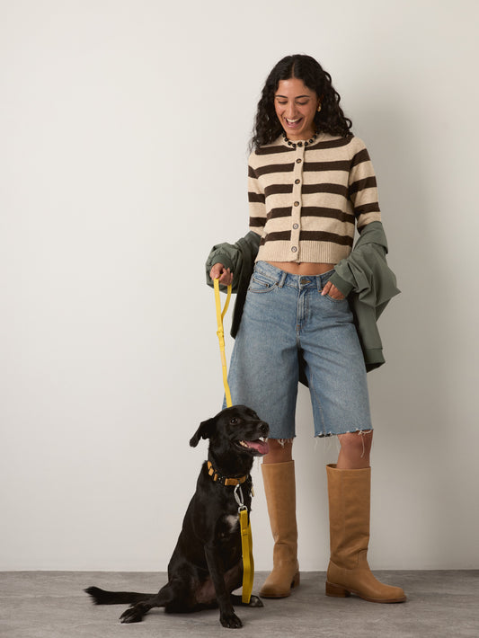 PROPAGANDA - Lacie Crewneck Cardigan - Sand / Brown Stripe