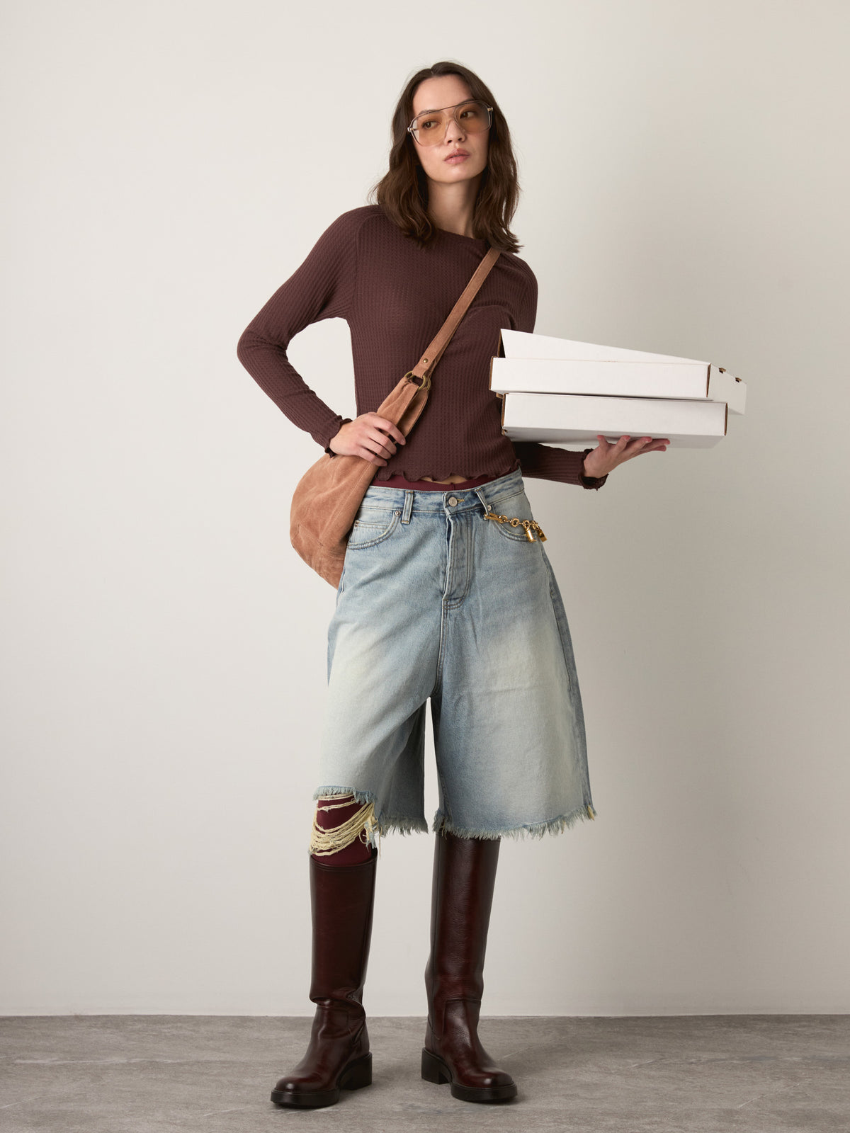 PROPAGANDA - Mindy Lettuce Edge Top - Mocha Brown