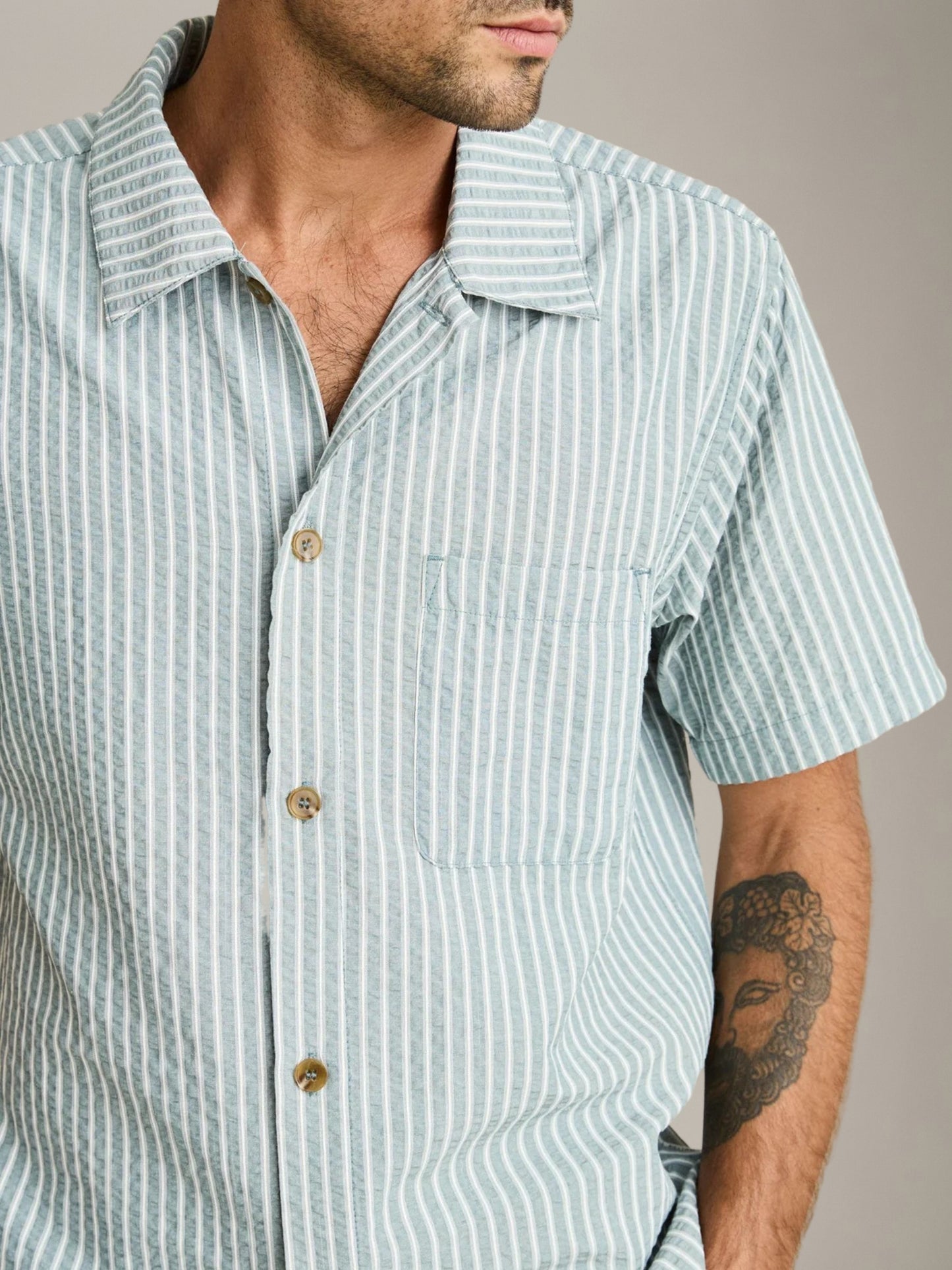 RHYTHM - Seersucker Stripe Shortsleeve Shirt - 