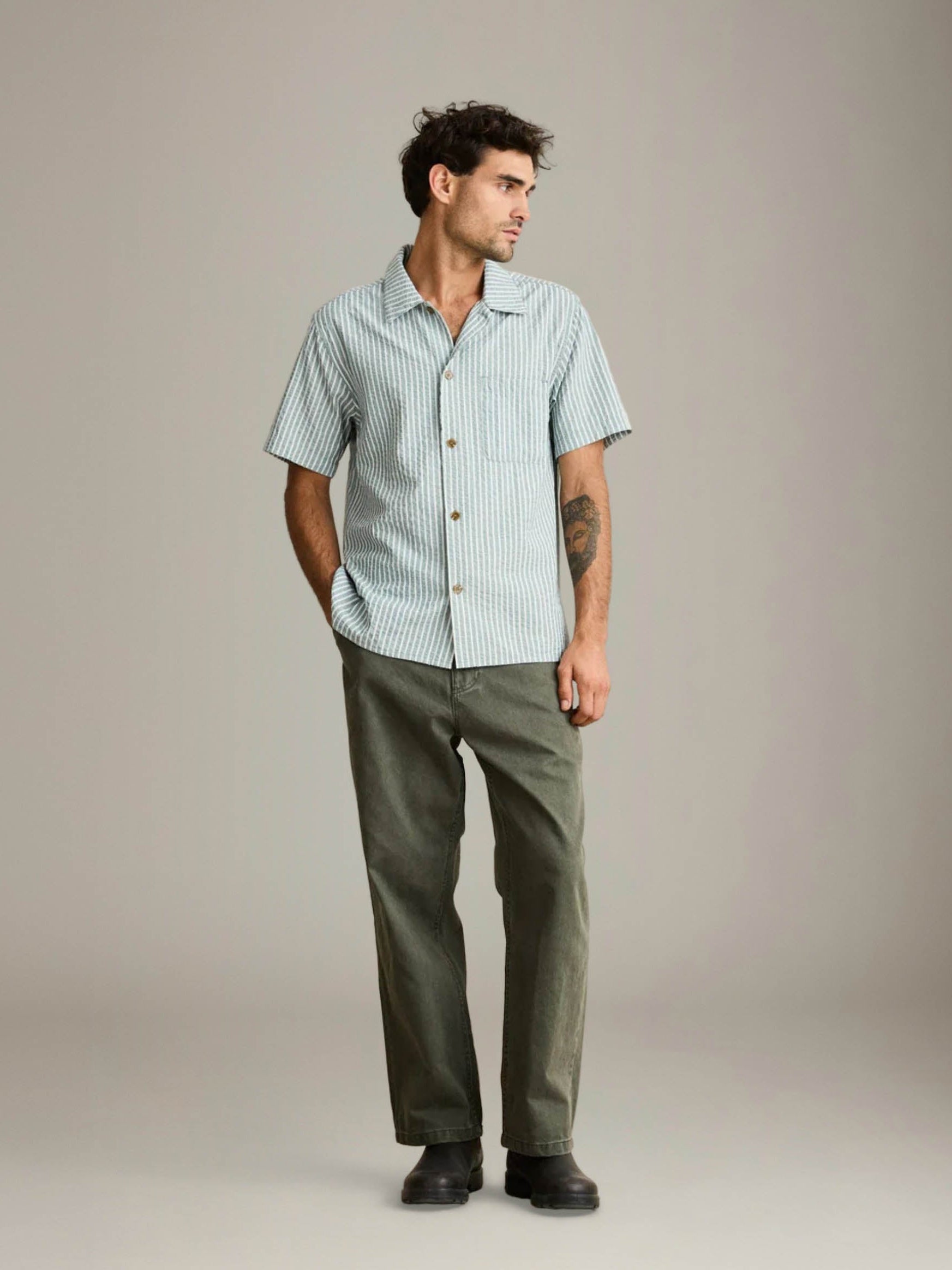RHYTHM - Seersucker Stripe Shortsleeve Shirt - 