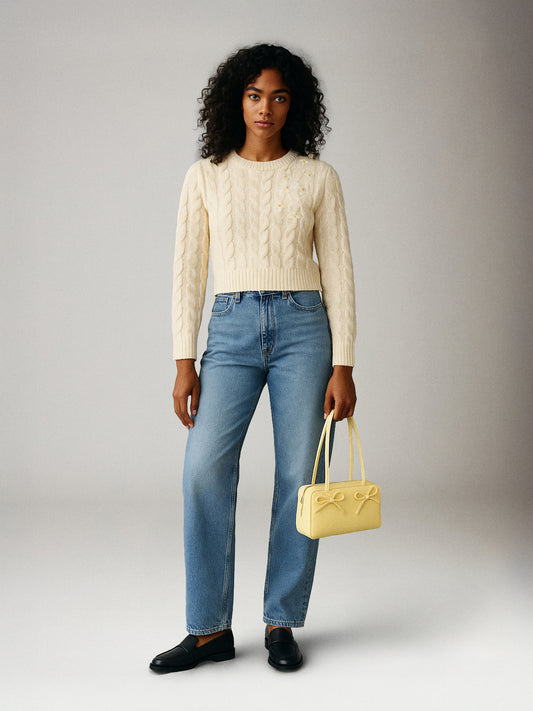 SADIE & SAGE - Lulu Embroidered Daisy Sweater - Cream