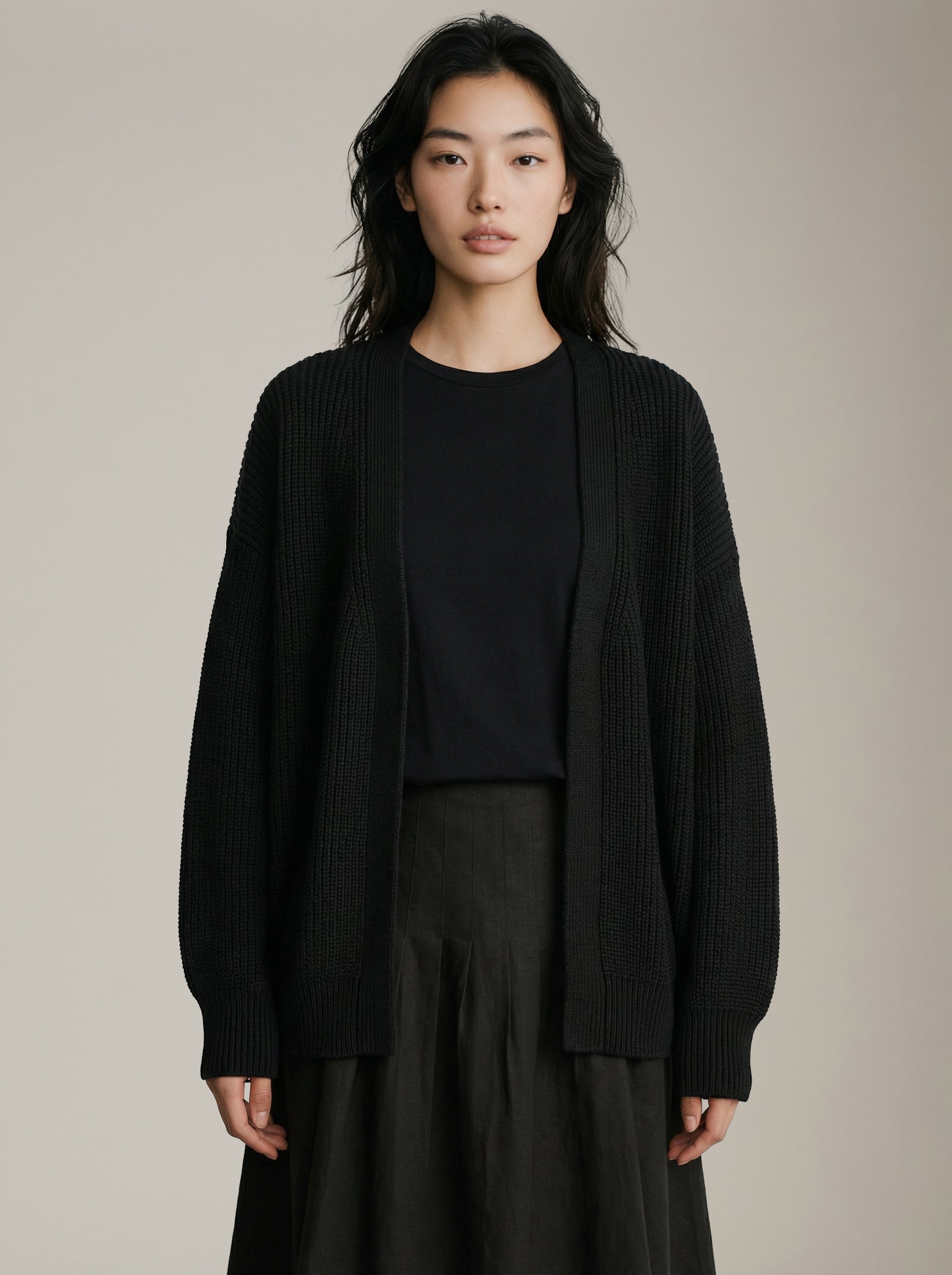 LOVEFINN - Balloon Sleeve Open Cardigan - 