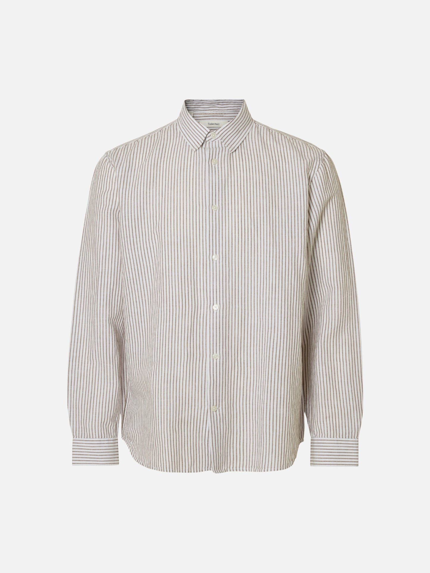 SELECTED - Clay Longsleeve Shirt - Bright White / Choc Chip