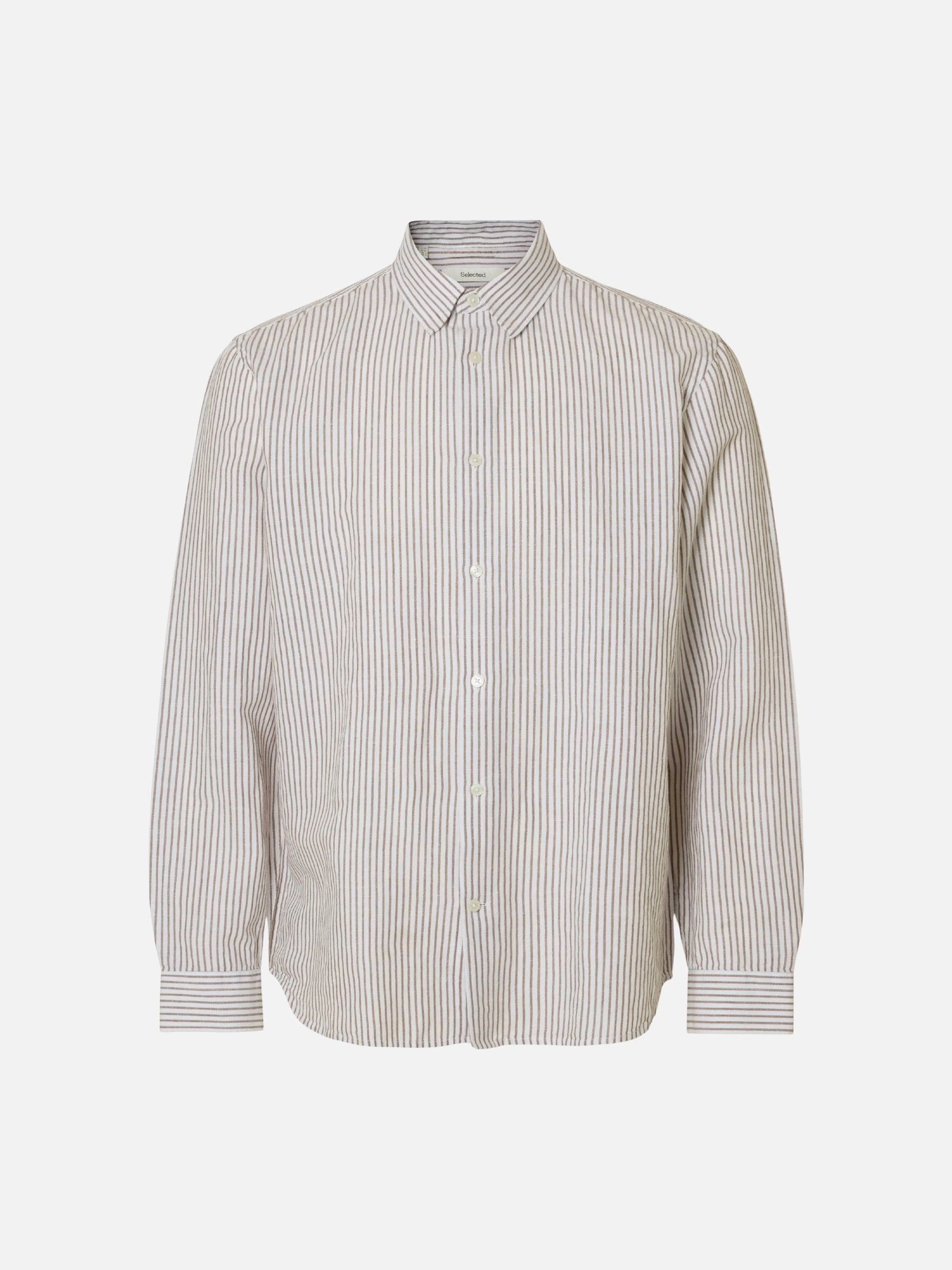 SELECTED - Clay Longsleeve Shirt - Bright White / Choc Chip