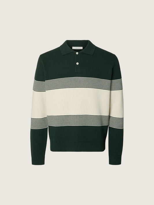 SELECTED - Dane Knit Striped Polo Sweater - 
