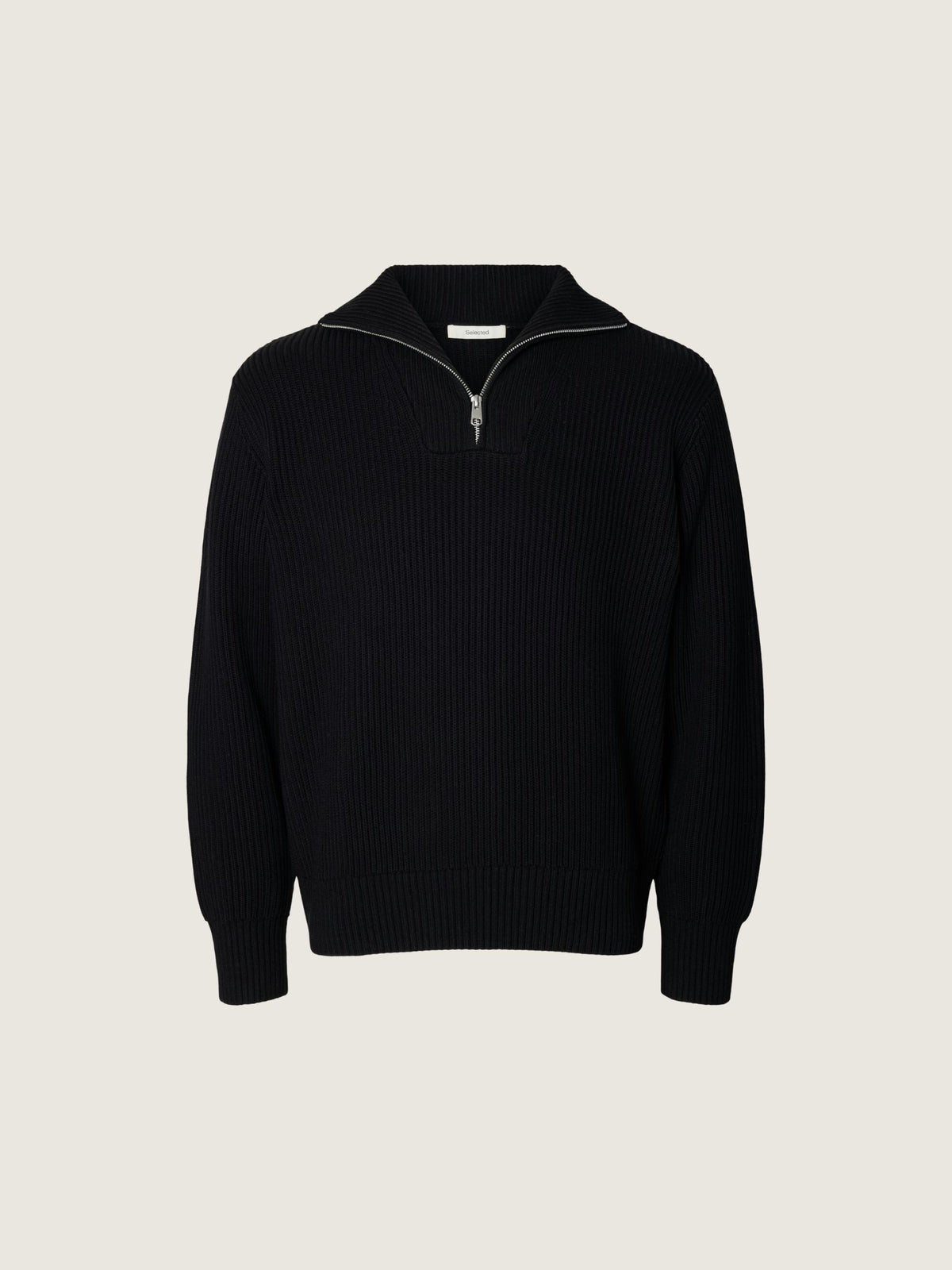 SELECTED - Half-Zip Knit Pullover Sweater - Black