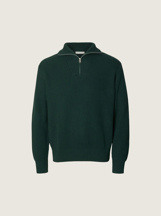 SELECTED - Half-Zip Knit Pullover Sweater - Pine Grove