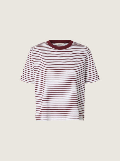 SELECTED - Essential Stripe Shortsleeve T-Shirt - Tawny Port / Bright White Stripe