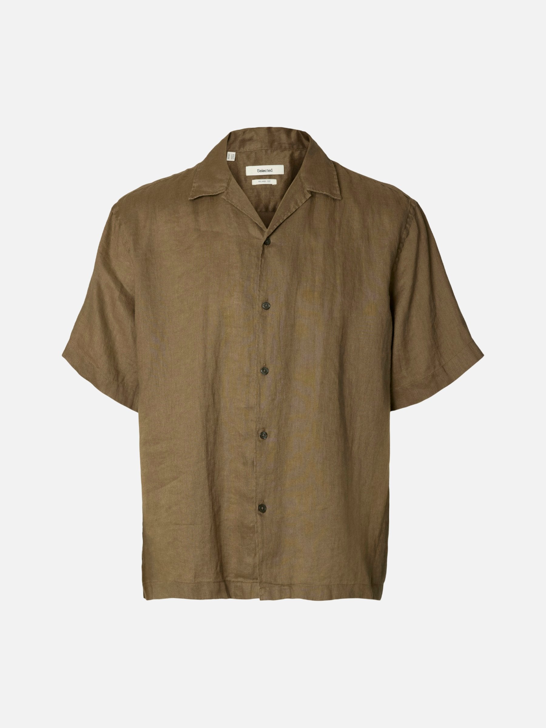SELECTED - Kylian Relaxed Linen Shortsleeve Shirt - Choco Chip Brown